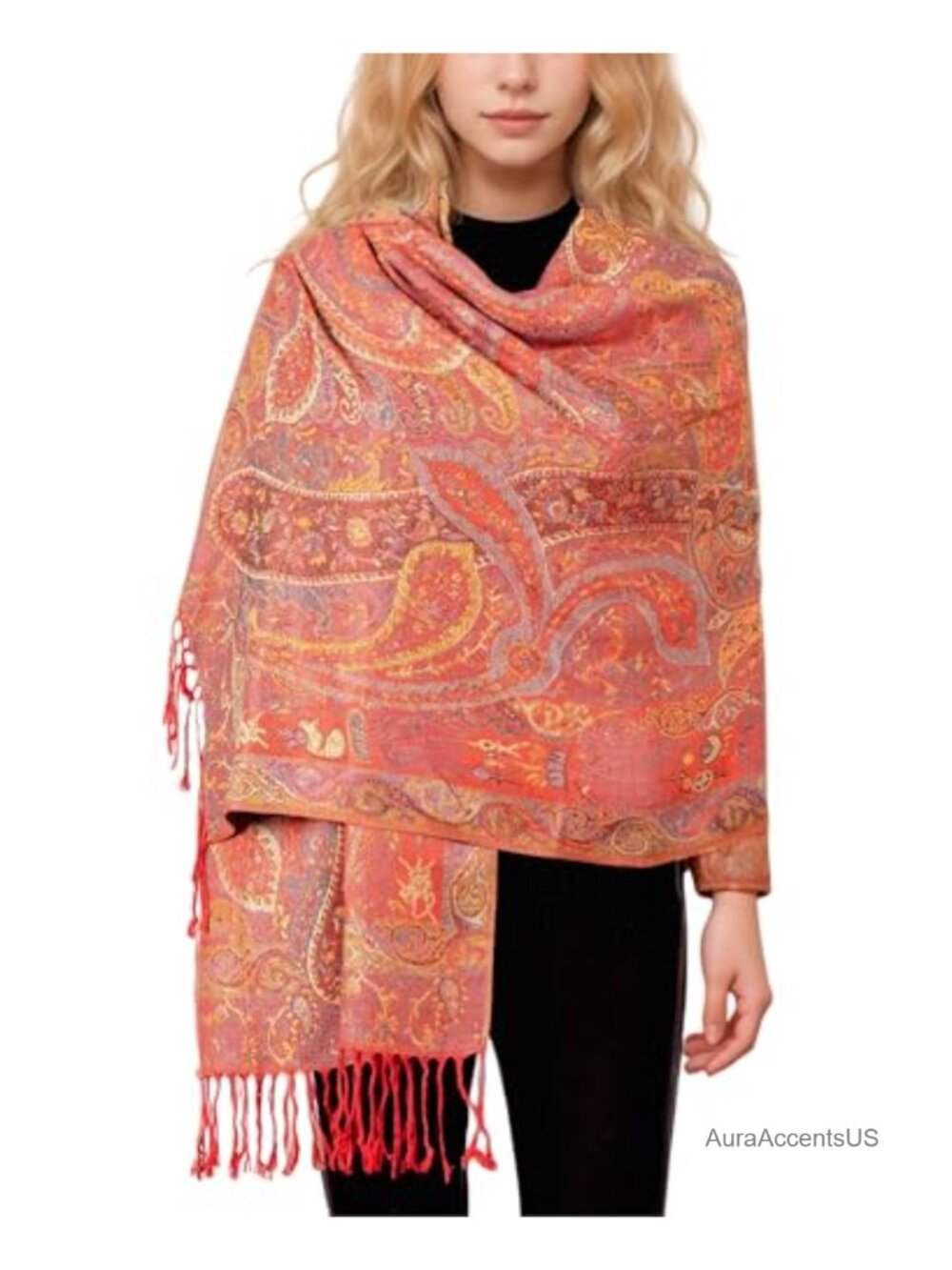 Paisley Pashmina Shawl Wrap Fringed Scarf for Weddings Evening Wear
